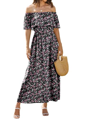 Image of Bluetime Womens Maxi Dress Off Shoulder Floral Print Boho Beach Long Summer Dresses