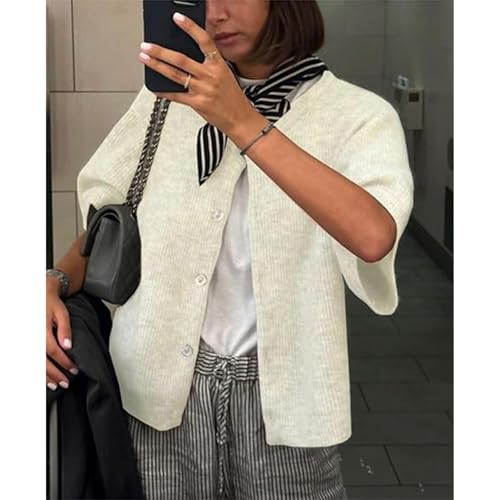 Image of Women Y2k Knitted Crop Cardigan Shirt Short Sleeve Button Down Ribbed Knit Crop Top Outwear Top Tee Shirt