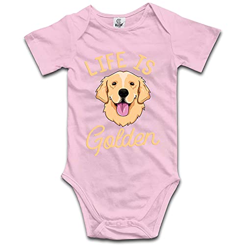 Image of DOQOSESHY Life is Golden(Golden Retriever) Infant Short Sleeve Cotton Bodysuit/Long Sleeve Romper/Sleeveless Jumpsuit, 3 Months