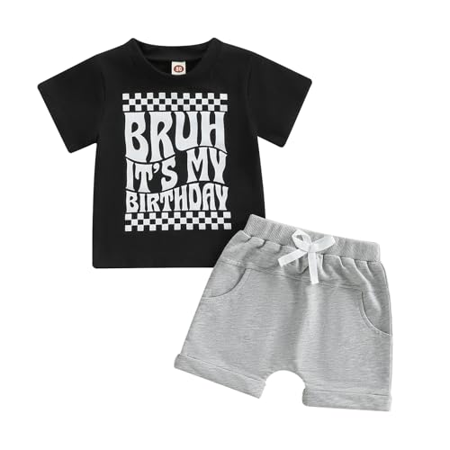 Kupretty Toddler Baby Boy Birthday Outfit Short Sleeve Letter T-Shirt Shirts + Solid Shorts Summer Clothes