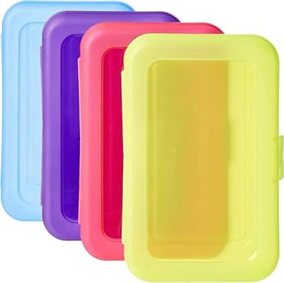 Amazon Basics 4-Pack Large Pencil Cases, Storage Organizer, Durable Plastic School Supply Box, Multi-Color Student Organization for Office, College & Classroom Supplies