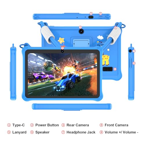 Image of PRITOM 7 inch Kids Tablet with Lanyard, 32GB Toddler Tablet Android 13 with WiFi, Dual Camera, Education, Games, Kids Software Pre-Installed, Parental Control, Blue