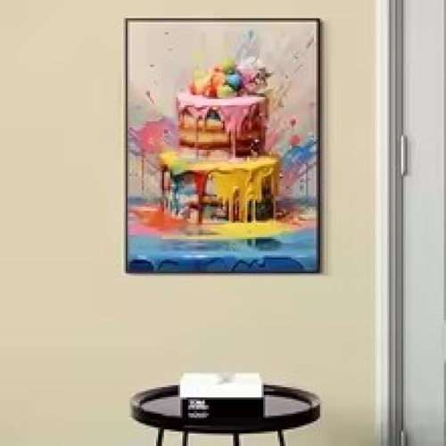 Peinture sur toile gâteau coloré 30x45cm encadrée pour salon