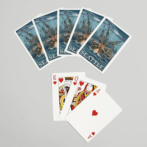 Lantern Press Seattle Washington Kraken Attacking Ship Naipes Poker miniatura 7