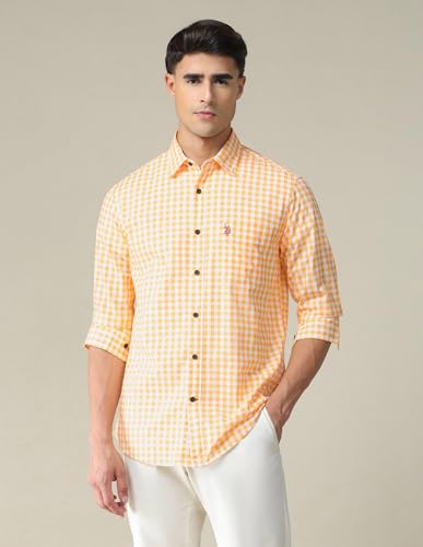 Image of U.S. Polo ASSN. Checkered Tailored Fit Shirt for Men - 100% Cotton, Breathable & Comfortable, Full Sleeves Casual Shirt for Men