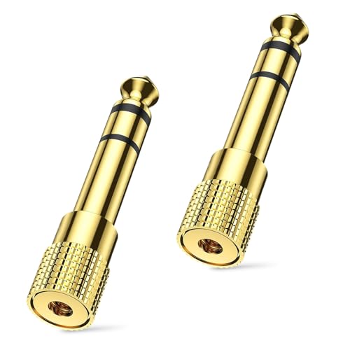 2 Pcs 1/4 inch to 3.5mm Headphone Audio Jack Plug Adaptor,Gold Plated Headphone Adapter,Mini Jack to Jack Adapter,Headphone Jack Adapter,Headphone Adapter jack for Electric Keyboard,Speaker(Gold) 2 Pcs 1/4 inch to 3.5mm Headphone Audio Jack Plug Adaptor,Gold Plated Headphone Adapter,Mini Jack to Jack Adapter,Headphone Jack Adapter,Headphone Adapter jack for Electric Keyboard,Speaker(Gold)