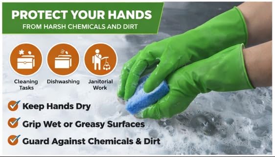 Image of LADWA Pre-mium Household Rubber Hand gloves green Color (10 Pair) for Dishwashing, gardening, kitchen cleaning