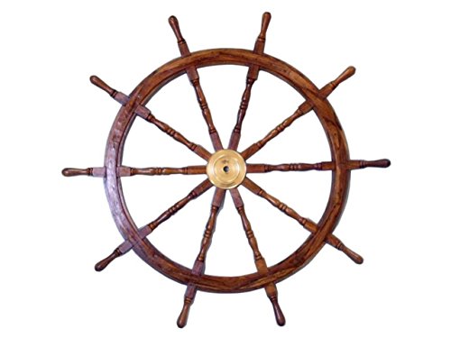 Nautical Deluxe Class Wood and Brass Decorative Ship Wheel 36