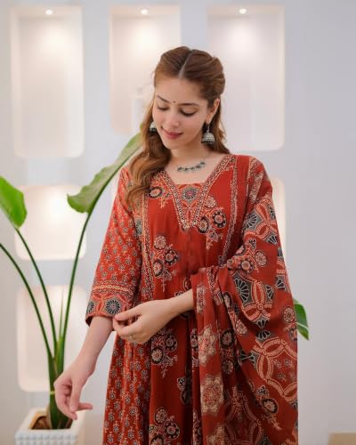 Image of Nermosa Women's Printed Anarkali Kurta and Palazzo Pant Set with Dupatta