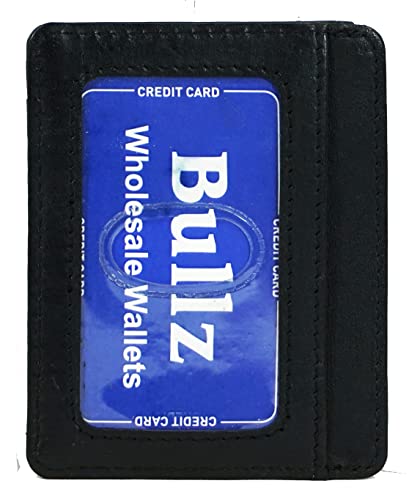 Bullz Slim Men's Leather Money Clip Front Pocket Wallet Credit Card- ID Holder Black2