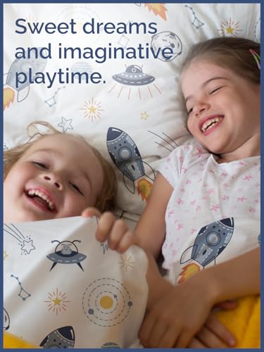 Image of Kids Twin XL Size Space Bed Sheet Set - 3 Piece Space Sheets - Galaxy Theme bedding - Soft, Cozy & Comfy - Breathable & Machine Washable - Spaceship Rocket Bed Set for Boys, Girls, Teens & Toddlers