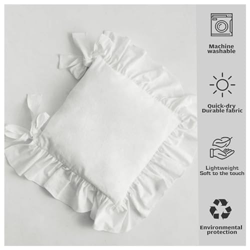 Zhulily Farmhouse Indoor Chair Cushions For Dining Non-Slip Rocking Chair Cushions With Zipper Ruffled Cotton Seat Cushion For Kitchen White Retro Chair Pads With Ties 14.5''×14.5'' thumb #1