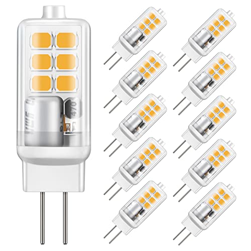 Jpodream Ampoule LED G4 Blanc Chaud, 2W 210LM 20W Ampoule Halogène équivalente Ampoules Économie D'énergie, AC/DC 12V, 360° Angle de Faisceaux - Pack de 10 [Classe énergétique A+] (Blanc Chaud) Cover