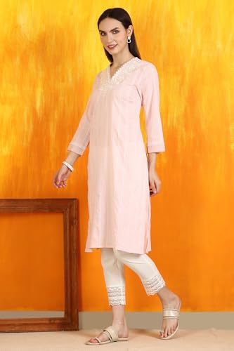 Image of W for Woman Embroidered Cotton Lurex Straight Kurta Size: