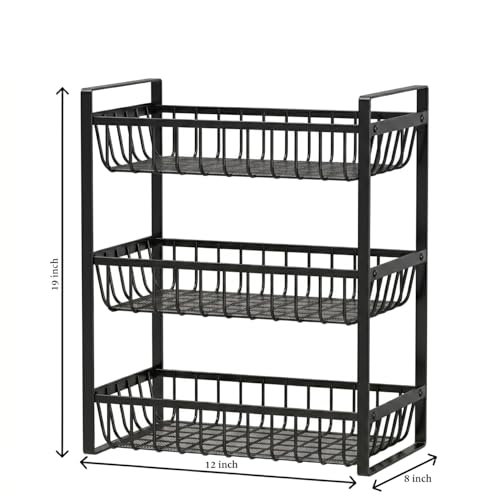 Image of 2 Tier Countertop Fruit and Vegetables Basket | Multipurpose Storage Organize Stand for Kitchen, Dining Table and Bathroom (3 Tier Black)