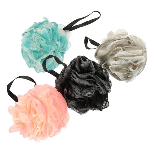 LOORGVEL 4 piezas Esponjas Malla Ducha Suaves para Baño Esponja Lufa Colgante Ligera para Limpieza Corporal y Exfoliación Verde Gris Negro Rosa