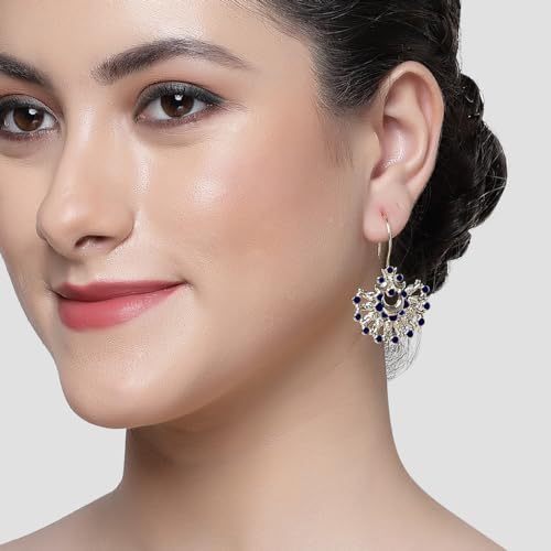 Image of Karatcart Silver Tone Diamond Shape Pink and Blue Carved Stone Studded Drop Earrings for Women