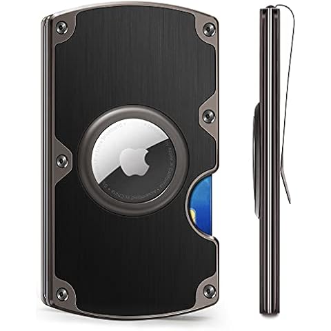 KEMISANT Slim Wallet for Men, Minimalist Metal Wallet Credit Card Holder Money Clip Compatible with Apple Airtag(Black) Cover