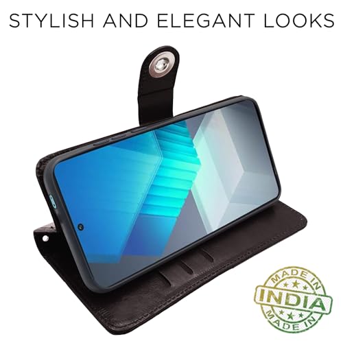 Image of Pikkme iQOO Neo 7 Pro 5G Flip Cover Leather Finish | Inside TPU with Card Pockets | Wallet Stand and Shock Proof | Complete Protection Button Flip Case (Coffee)