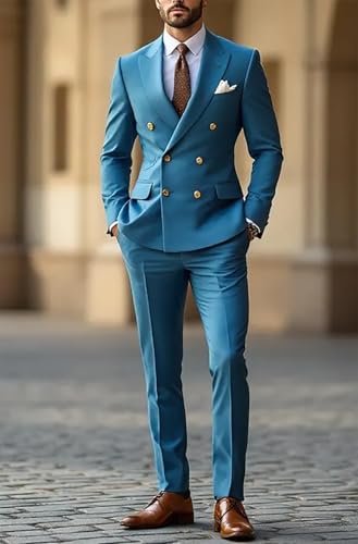 2 Piece Gold Double Breasted Men Suit Slim Fit Mens Gold Double Breasted Blazer Pants Sets Wedding Suit Prom Suits3