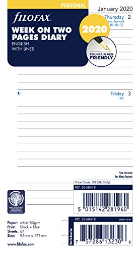 Filofax Personal Week on Two Pages Lined Diary 2020