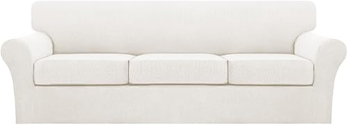 Miniatura 13 de Turquoize Fundas de sofá de 4 piezas para sofá de 3 cojines, funda de sofá suave para perros, fundas de sofá lavables con 3 fundas de cojín Biscotti