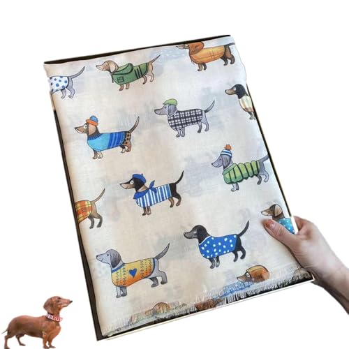 Women's Elegant Pet Pattern Scarf, Dachshund Scarf Shawl, Soft Cotton Linen Shawl, High-end Aristocratic Style for Office Ladies, Natural Cimple Women's Wraps & Pashminas for Dog Lovers