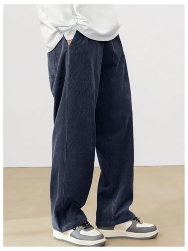Image of AVANOVA Men's Black Front Tie Loose Fit Corduroy Baggy Long Slacks Chino Pants with Slant Pocket Simple Casual Trousers, Going Out (Code Pant 186)