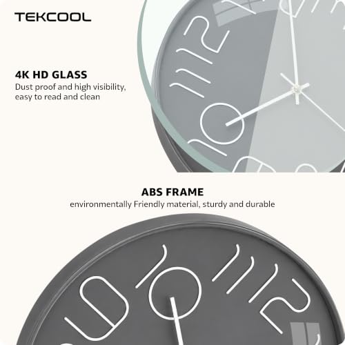 Image of TEKCOOL Plastic Digital Wall Clock 12 inch Silent Quartz Decorative Non-Ticking Classic Clock Battery Operated Round Easy to Read for Room /Home /Kitchen /Bedroom /Office /School-(Grey)'