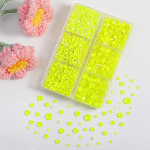 Image of BEADSLAND Hotfix Rhinestones, 4000 PCS Rhinestones for Clothes Crafts Mixed 6 Sizes with Wax Pencil and Tweezers Kit, SS6-SS30, Neon Yellow