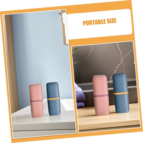 SOESFOUFU 2個 旅行用ポータブル漱口杯 コンパクト携帯歯ブラシホルダー 歯磨き粉収納 耐久素材で長期旅行 キャンプ 学校 ビジネスに