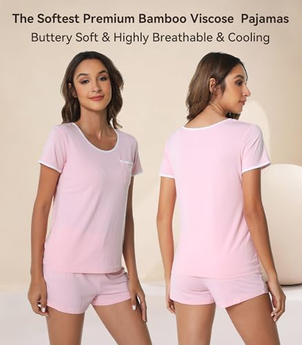 Image of WiWi Viscose from Bamboo Pajamas Set for Women Super Soft Short Sleeve Cooling Summer Plus Size Pjs Sets Sleepwear S-4X