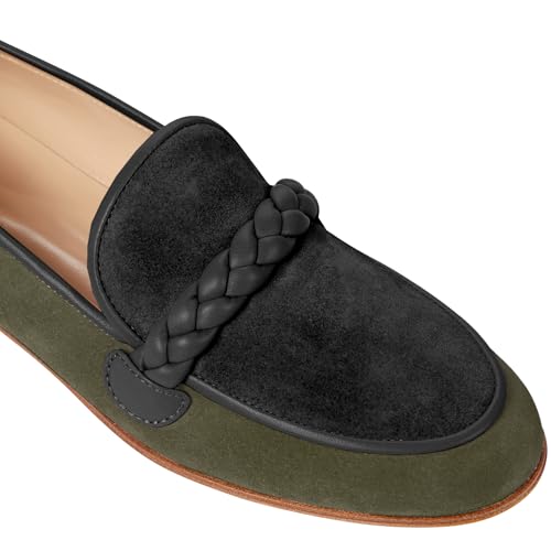 Image of MOOMMO Women Comfortable Suede Loafer Flats Round Closed Toe Slip On Penny Loafers Knitted Strap Oxford Loafer Shoes for Office Ladies Work Daily Casual Club Driver Flats Spring Elegant 4-11 M US