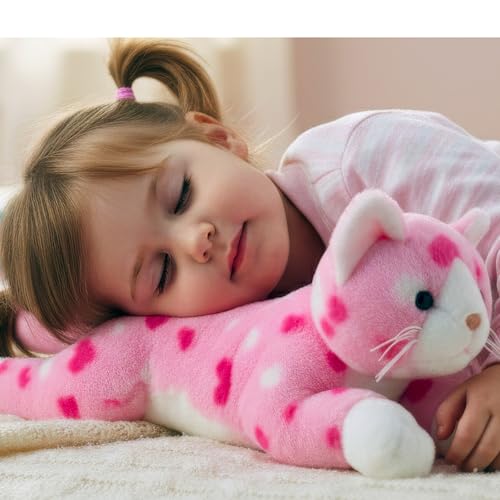 Image of Bearington Valentine Kitty Pink Heart Print Cat Plush - Soft 9 inch Stuffed Animal Toy, Cute Huggable Gift for Valentine's Day, Kids & Cat Lovers, Adorable Collectible Plushies Home Decor