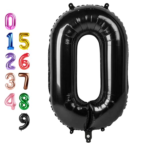 Image of 0 Balloon 40 inch Black Number Balloons for 10th Birthday Party Decorations | Saturated Color, Large 40 inch, With Inflation Straw & Hanging Holes, Great for Men's Birthday, Gothic Theme Party, Halloween