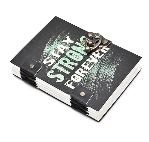 Image of Stay Strong Forever Handmade Journal with Lock (5x7 Inches) | Hardcover Recycled Paper Diary | Eco-Friendly Motivational Notebook