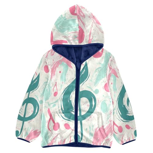Musical Notes Abstract Toddler Fleece Jacket Girl Boys Hooded Fleece Jacket Coat Warm Outwear Zip-up 3-10T