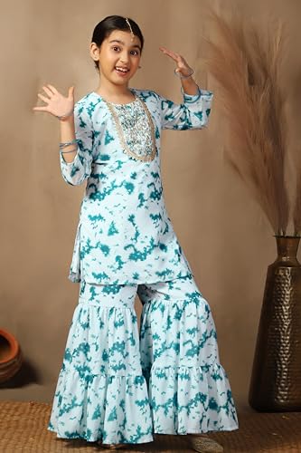 Image of Fashion Dream Girls Georgette Tie and Dye Printed Kurta Set|Ethnic Set|Kids Sharara & Palazzo Set