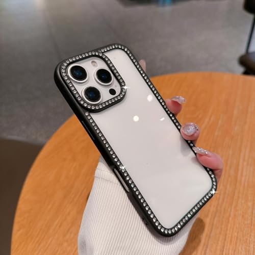 Coque iPhone 16 Pro Max strass de luxe en acrylique rigide noir anti-choc