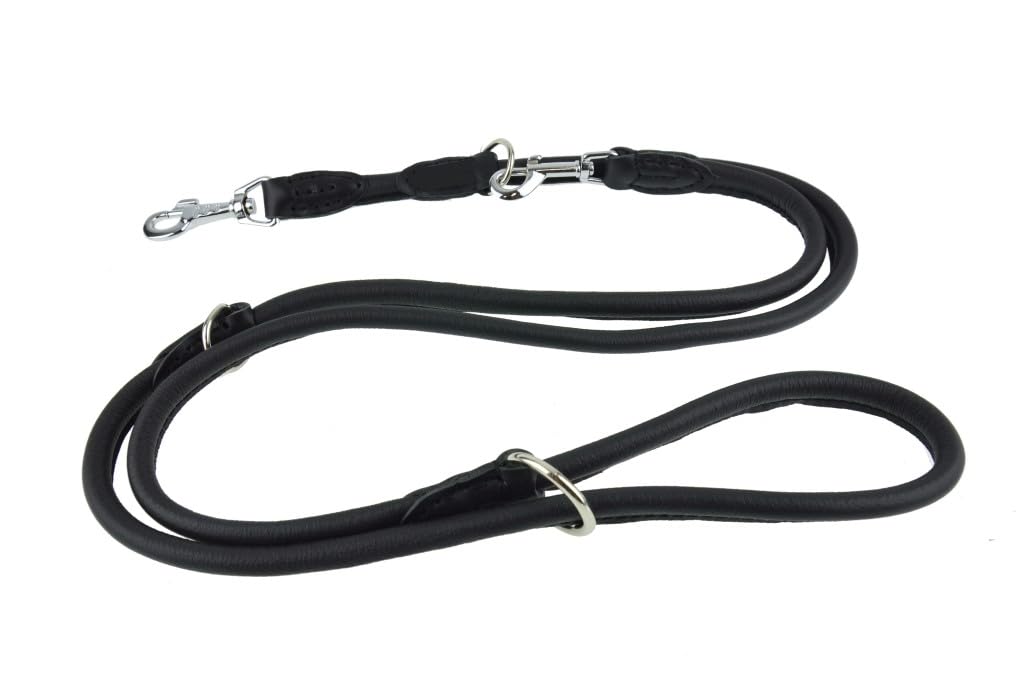 Round Leather Lead For Your Dog. Handmade Dog Leash, Genuine Leather, Safe Swivel Trigger Hook Lobster Clasp (Black)