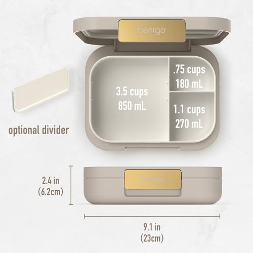 Image of Bentgo Modern - Leak-Resistant Bento Lunch Box For Adults, Teens, & Larger Appetites; Reusable BPA-Free Meal Prep Container with 3 or 4 Compartments, Dishwasher /Microwave Safe; 5 Cups (Sandstone)