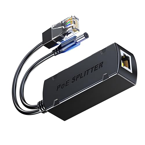 Divisor PoE Gigabit 12 V 1,2 A de salida, adaptador Ethernet sobre línea eléctrica de 10/100/1000 Mbps, adaptador Power over Ethernet para cámaras de seguridad CCTV y vigilancia miniatura 1