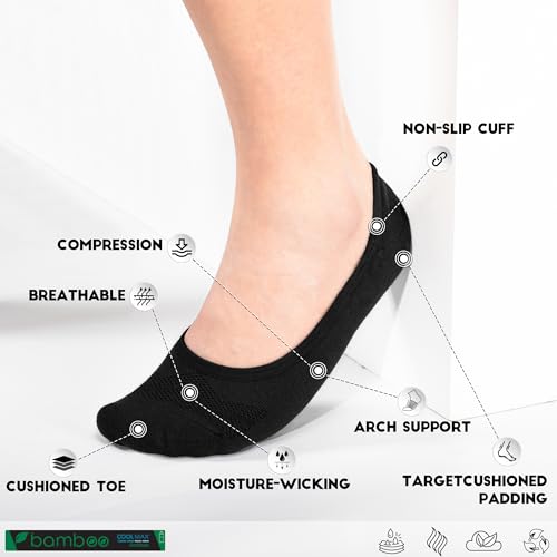 BRISIRA Bamboo Viscose Compression No Show Socks Men Women 5 Pairs Loafer Sneakers Low Cut Invisible Sock With Non Slip Grips3
