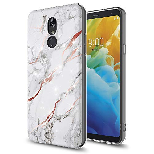 GORGCASE Compatible with LG Stylo 4 Phone Case, LG Stylo 4 Plus, Slim Sleek Anti-Scratch Thin Hard PC Armor TPU Shock-Proof Cute Sparkle Bling Girls Women Protective Cover for Marble Light White