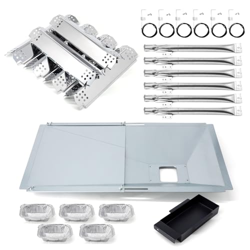 Adviace Replacement Parts for Nexgrill 720-0898 Drip Pan Grease Tray Grill Heat Plates Burner Tubes and Igniter for Nexgrill 720-0898 Deluxe 6 Burner Gas Grill