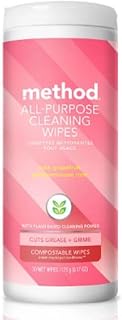 Method Pink Grapefruit All Purpose Cleaning Wipes, Multi-Surface, Compostable, 30 Count (Pack of 1)
