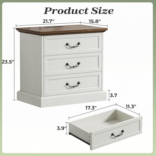 Huuger-Nightstand-with-Charging-Station-3-Drawer-Night-Stand-Set-of-2-22-Inch-Wider-Side-Table-with-Storage-Farmhouse-Nightstand-with-Vintage-Handles-Thicken-Base-for-Bedroom-Distressed-White