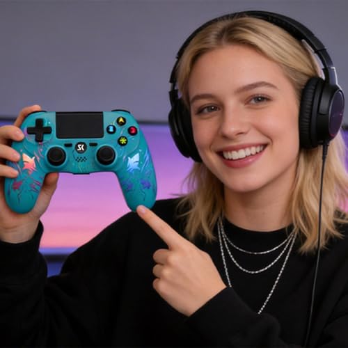 Image of CHENGDAO 2 Pack for PS4 Controller, Wireless Controller for PlayStation 4 /Pro /Slim /PC, Adjustable RGB Light, 1000mAh Battery, Speaker & 3.5mm Audio Jack, White + Blue