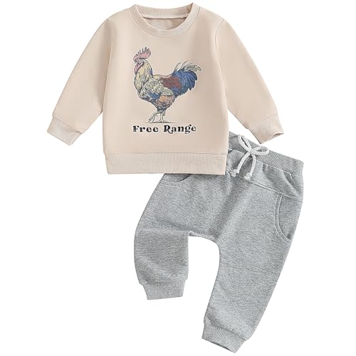 Image of Pudcoco Toddler Baby Boys Girls Fall Clothes Farm Animal Outfit Horse Cow Chicken Sweatshirt and Jogger Pants Set