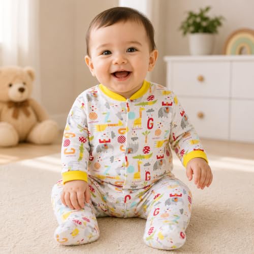Image of DADDY - G 100% Cotton Baby Rompers Pack of 3 | Newborn Baby Sleepsuit | Full Sleeve Jumpsuit | Baby Night Suit | Infant Bodysuit for Boys & Girls | Soft Breathable Clothing